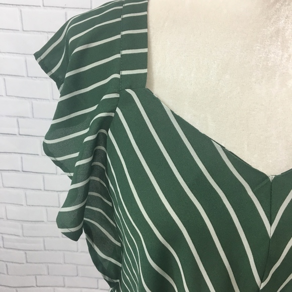 NWOT Green Striped Flutter Sleeve Tie Front Top - Picture 2 of 7
